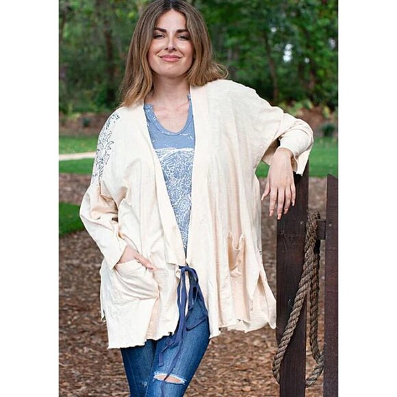 NWT Kyla Seo Comfort  Milena Jacket KYREC47 Wheat Embroidered Size S Boho Beachy - Picture 1 of 11